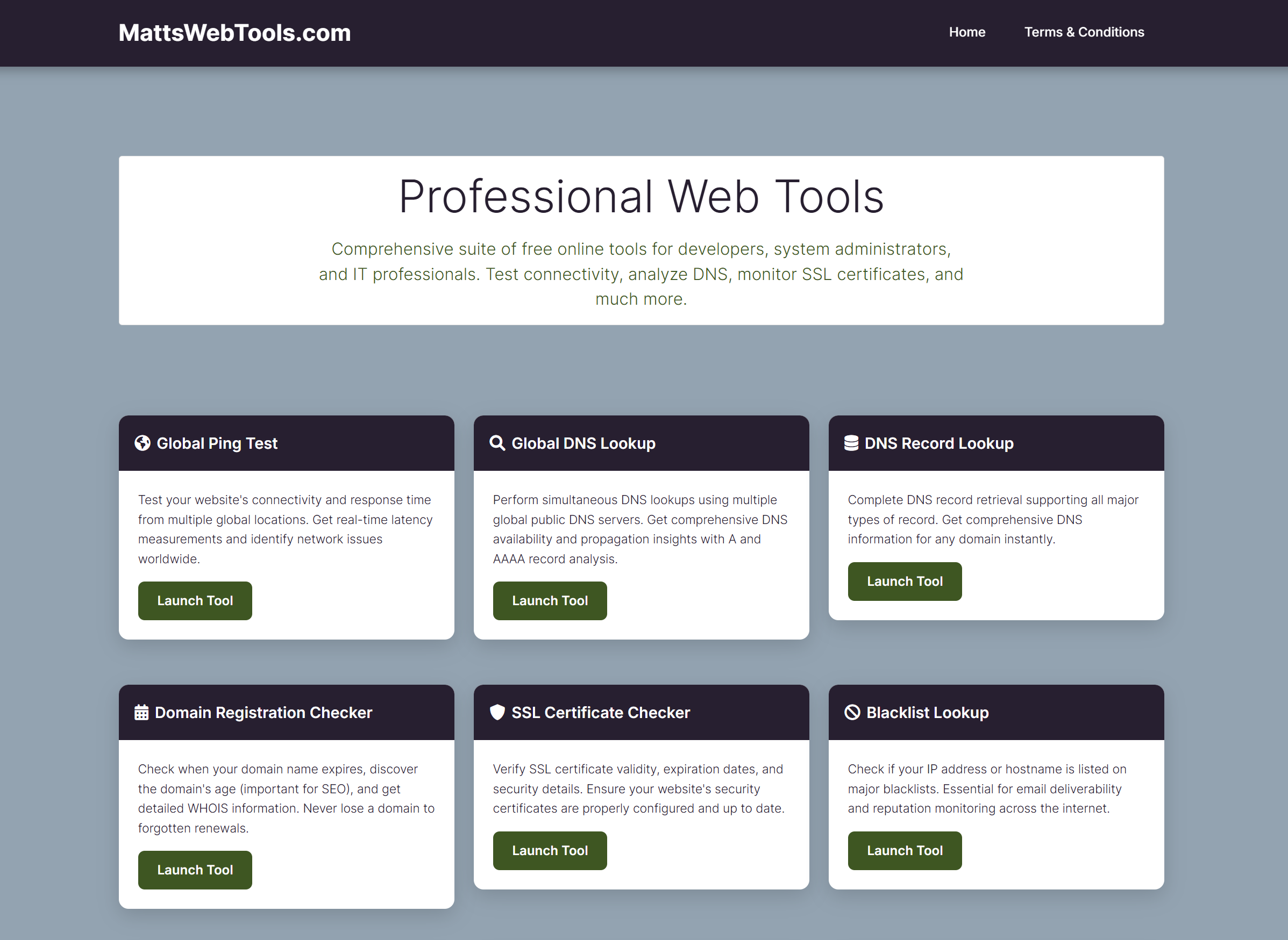 MattsWebTools homepage screenshot