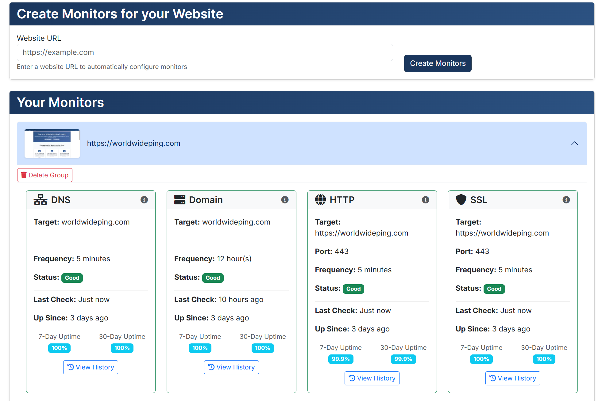 WorldWidePing Monitoring Interface